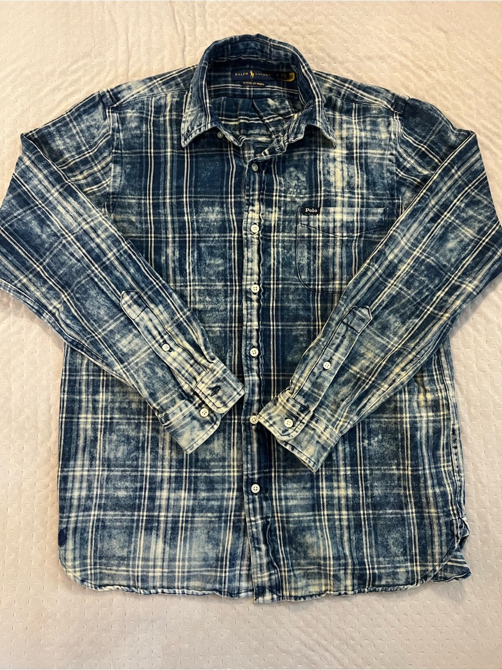 Ralph Lauren Distressed Blue Plaid Button-Down Shirt